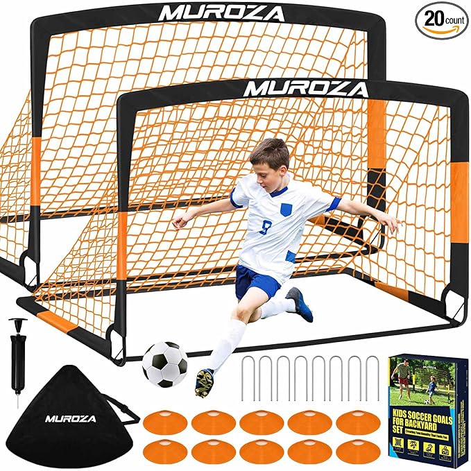 Soccer Goal, Kids Soccer Goals for Backyard Set, 2 Pack of Portable Pop Up Soccer Net with Soccer Ball, Cones, Complete Training Equipment for Youth, Toddler Outdoor Sports Games