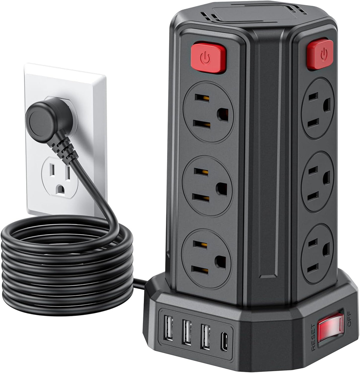 SMALLRT 6.5 12 4 (1 6.5 Power Strip Surge Protector, Ft Extension Cord with AC Multiple Outlets USB USB C), Power Tower