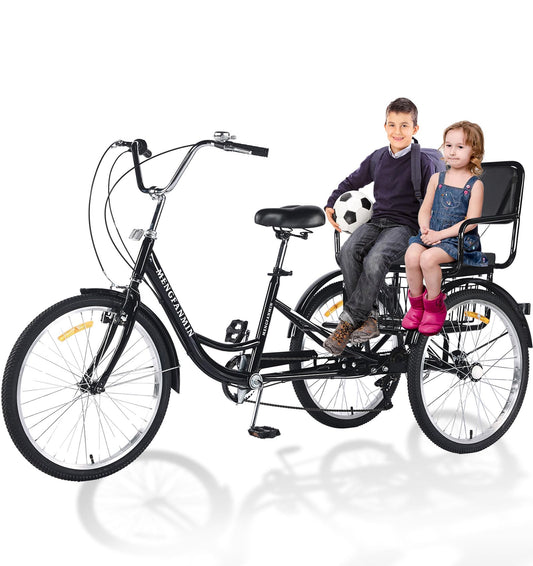 VHCLYBJU Adult Tricycle Foldable with Child seat 3 Wheel Bicycle for Ladies Tricycle with Basket with Back seat 20/24in Bikes Maximum Load 550lbs Shock Absorbing Fork Adult-Unisex (24in-7speed-black)