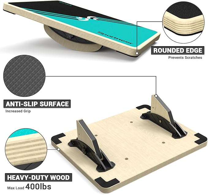 Sportneer 2-in-1 Balance Board ??Adjustable Wobble & Slant Board for Core Strength, Stretching, Rehab, Standing Desk, Home Gym Workout