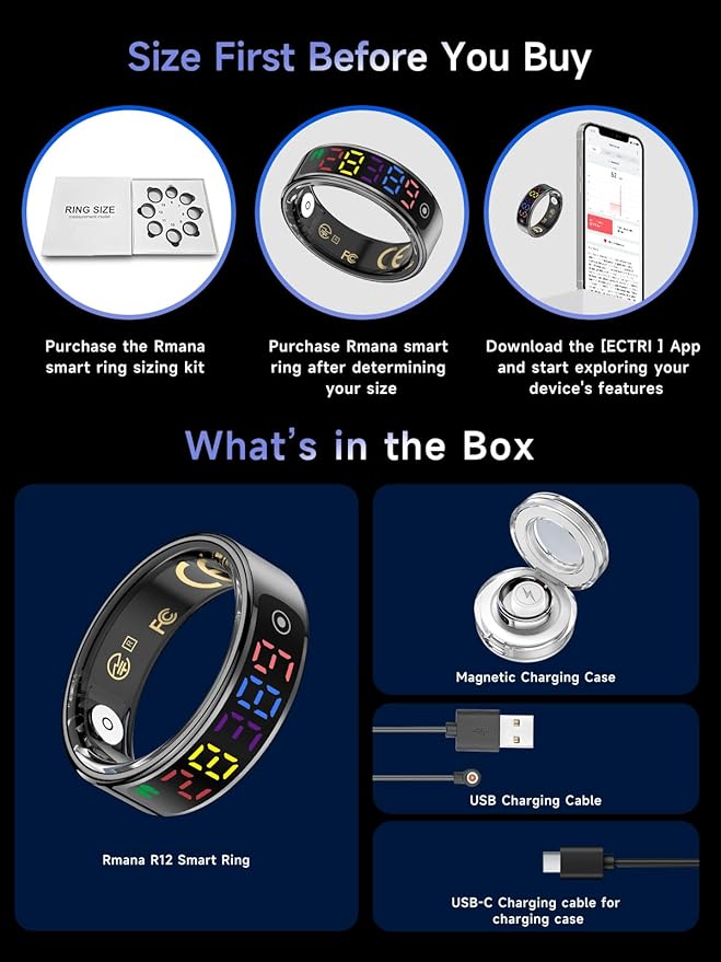 Smart Ring for Women Men, Health Ring with Colorful Display, Fitness Tracker with Heart Rate, Blood Oxygen, Sleep Monitor, No Subscription Fee, 5ATM Waterproof for iPhone & Android (Rose Gold, 9)