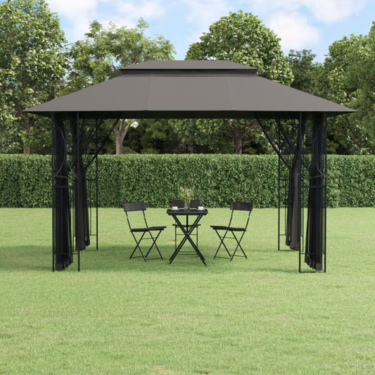 Gazebo with Sidewalls Anthracite, 157.5"x118.1"x106.3" Steel Frame, Double-Tiered Roof, Mesh Screens for Outdoor Patio, Garden, Party Outdoor Structures