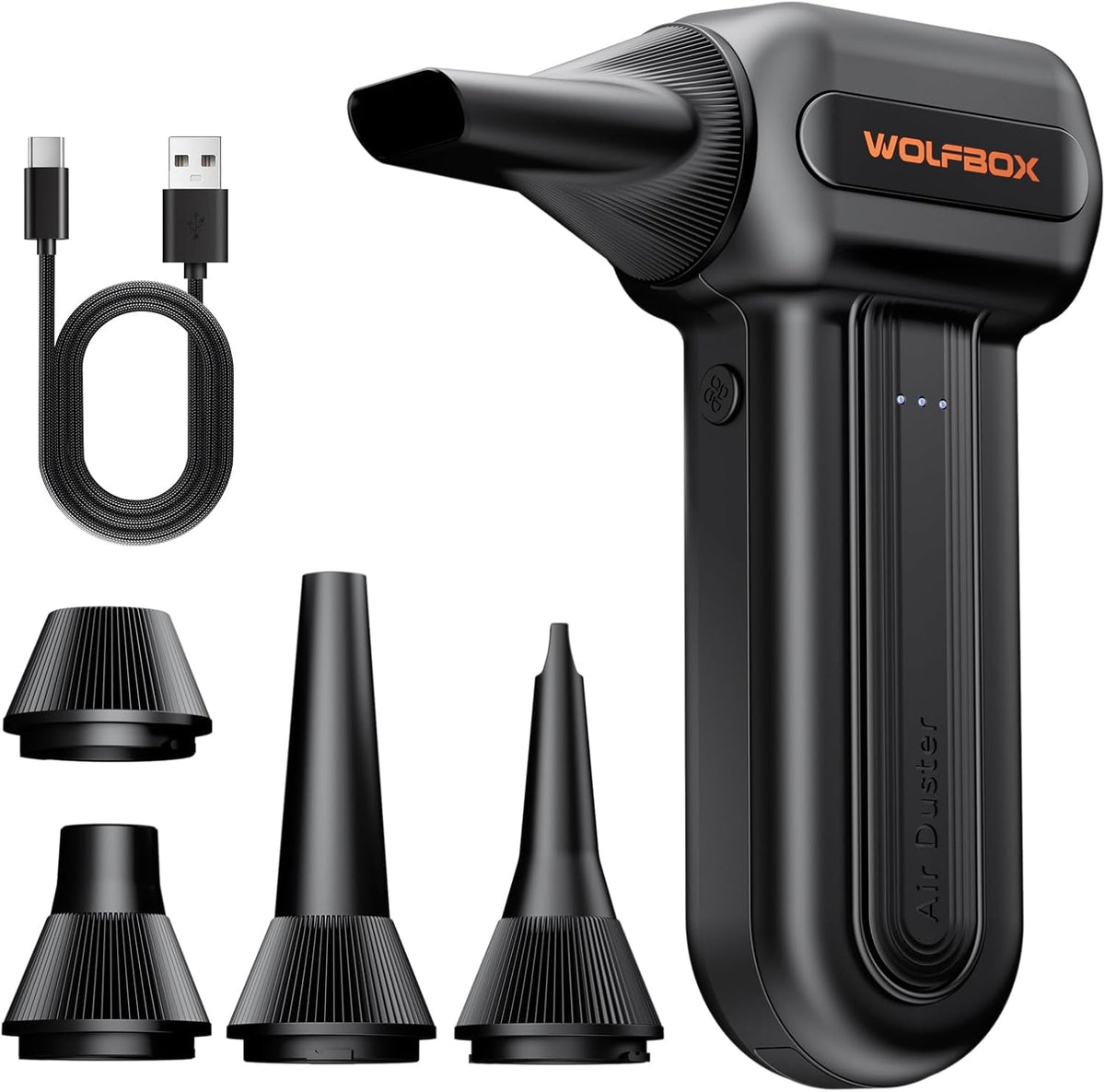 MF60 Duster-110000RPM 3-Speed 5 Nozzle WOLFBOX Compressed Air Super Power Electric Air Duster, Adjustable Rechargeable