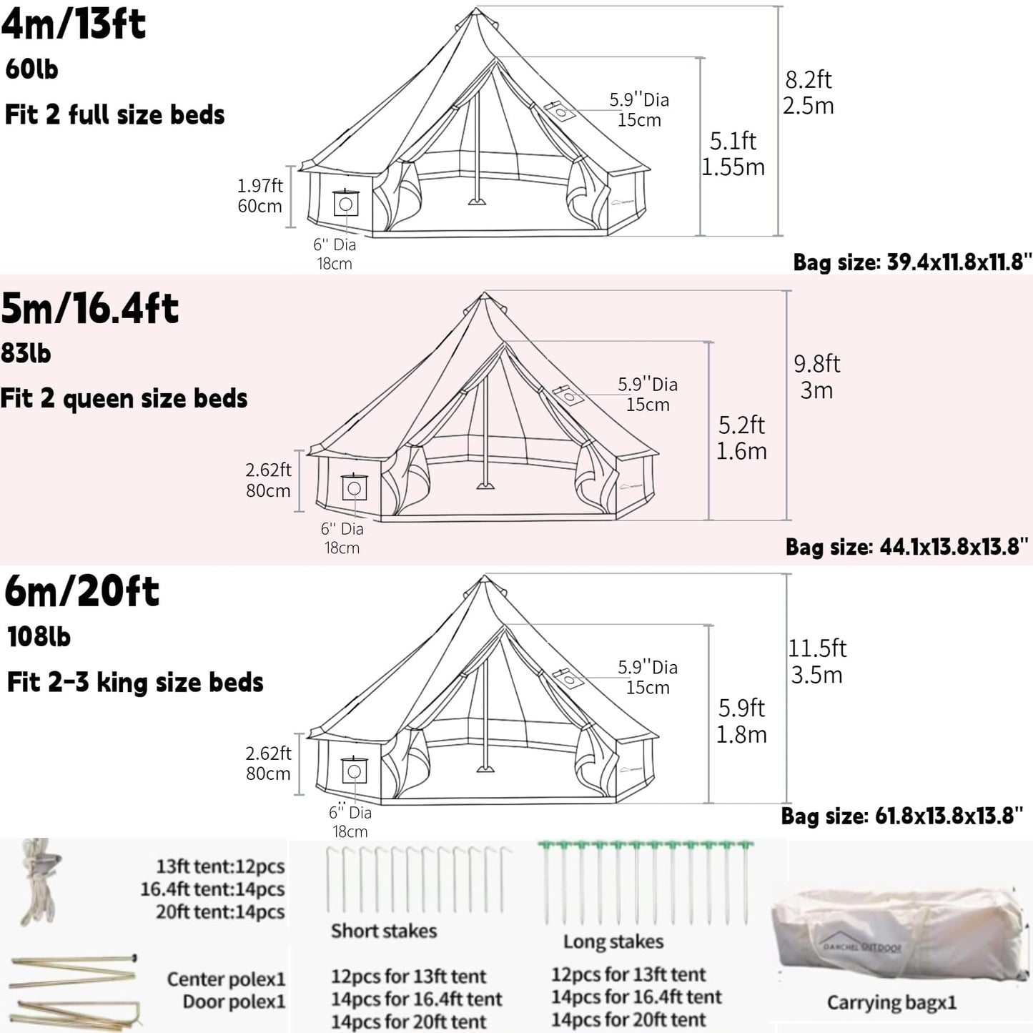 DANCHEL OUTDOOR B5PRO 4 Season Canvas Tent with Stove Jack Camping, Waterproof Bell Tent with AC Port Yurt All Year Living, Luxury Glamping for 6 Person Hunting Party,16.4ft/5m