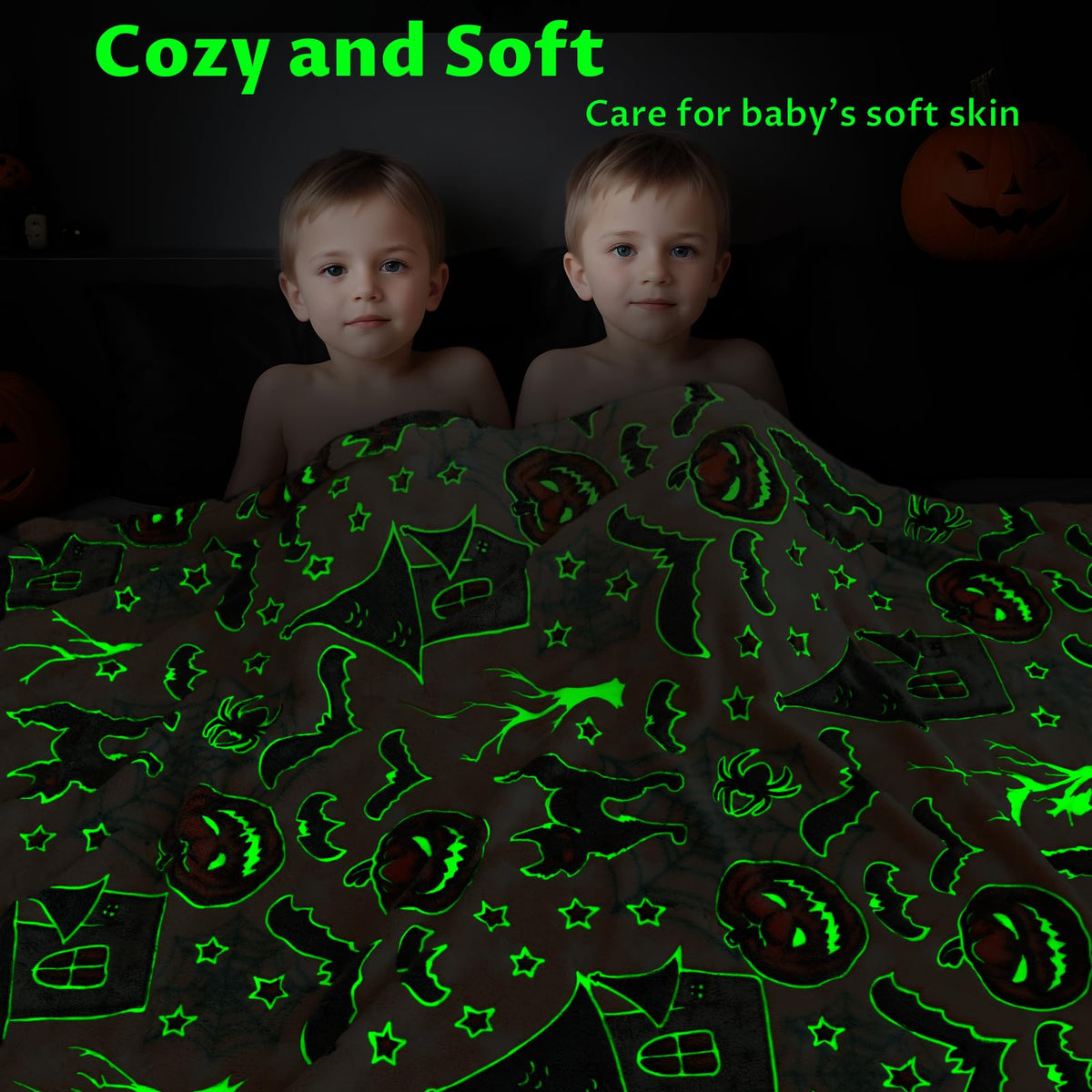UOFON Halloween Pumpkin Blanket Kids Glow in The Dark Blanket Black Cat Halloween Decor Gifts for Women Boys Girls 50"x60"