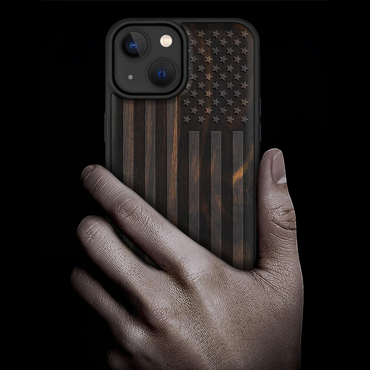 Carveit 15 Magnetic Wooden Case for iPhone Case, Compatible with MagSafe Wireless Chargers, Black Soft TPU Shockproof