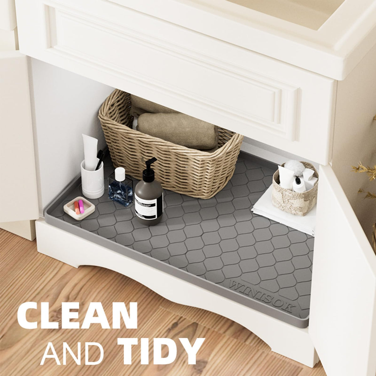 Winisok Silicone Under Sink Mat 34" x 22", kitchen Essentials and Gadgets, Shelf liner and Cabinet Protector, Home Organizers and Storage, Waterproof Bathroom Tray