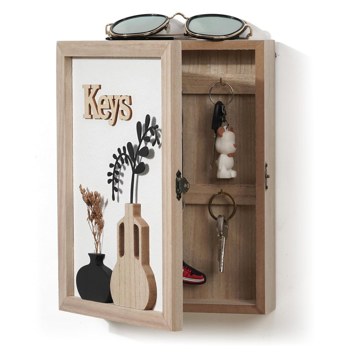 AHUONEL Key Holder Wall Mount Key Holder for Wall, Rustic Vase Key Hooks for Wall Key Hanger with 6 Hooks, Key Storage Box Key Cabinet Key Organizer Key Rack for Home Decor Office Entryway Gift