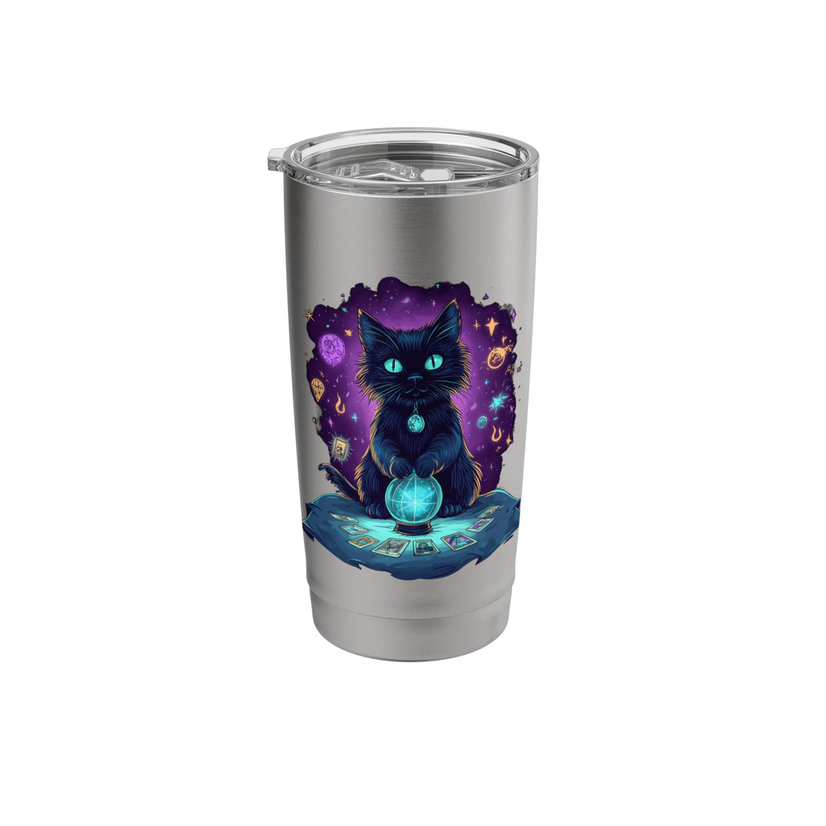 tarot card cat occult skeleton crystals aesthetic Stainless Steel Insulated Tumbler