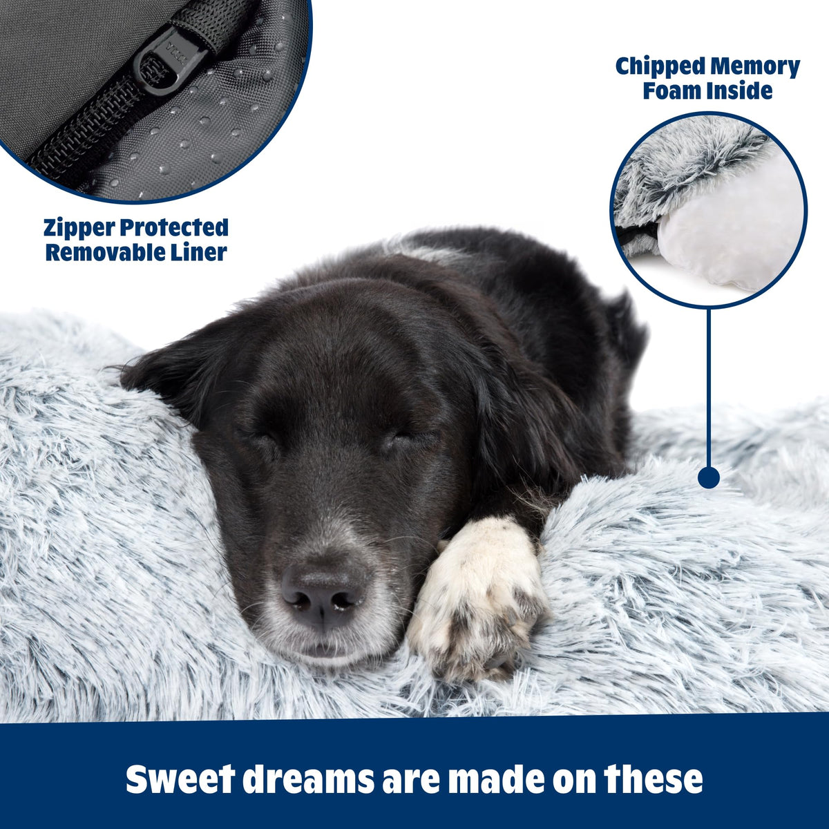 Barkbox Dog Bed, 2-in-1 Memory Foam Donut Cuddler Dog and Cat Bed, Calming Orthopedic Joint Relief Fur Crate Lounger for Pets, Machine Washable + Removable Cover, Waterproof Lining, Includes Toy