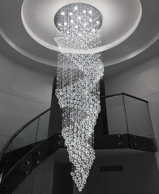 cenozo D40'' x H120'' Crystal Chandelier for Staircaes Glam Chandelier Large Raindrop Chandeliers LED Dimmable High Ceiling Light Fixtures for Hallway Foyer Silver