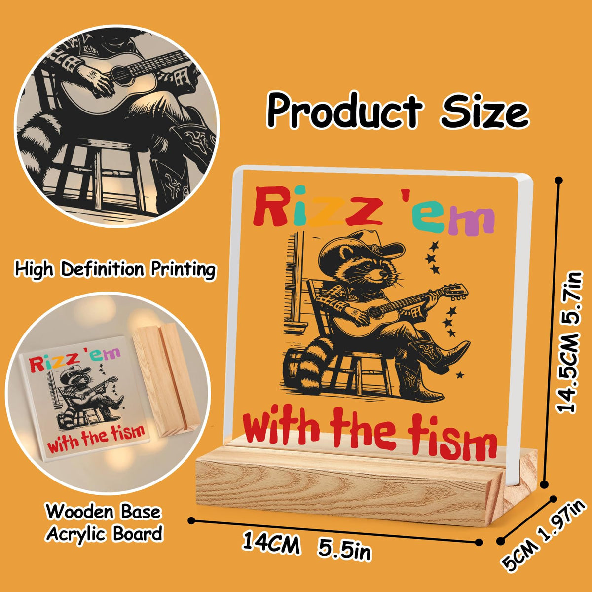 VFU Rizz 'em With The Tism Sign Funny Humorous Neurospicy Meme Office Desk Decor Wooden Plaque for Gamers Gag Gift for White Elephant Party Coworkers Employee