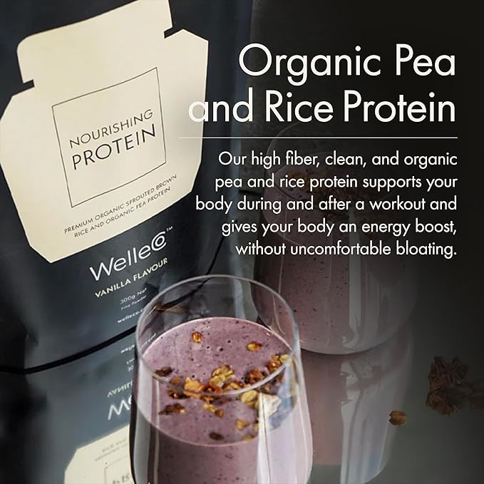 WelleCo Vegan Protein Powder, Gluten Free Premium Organic Sprouted Brown Rice & Pea Protein Blend, Low Carb & Dairy Free, for Energy, Muscle Recovery, 16g Protein Per Serving, Vanilla, 35.2oz Pouch