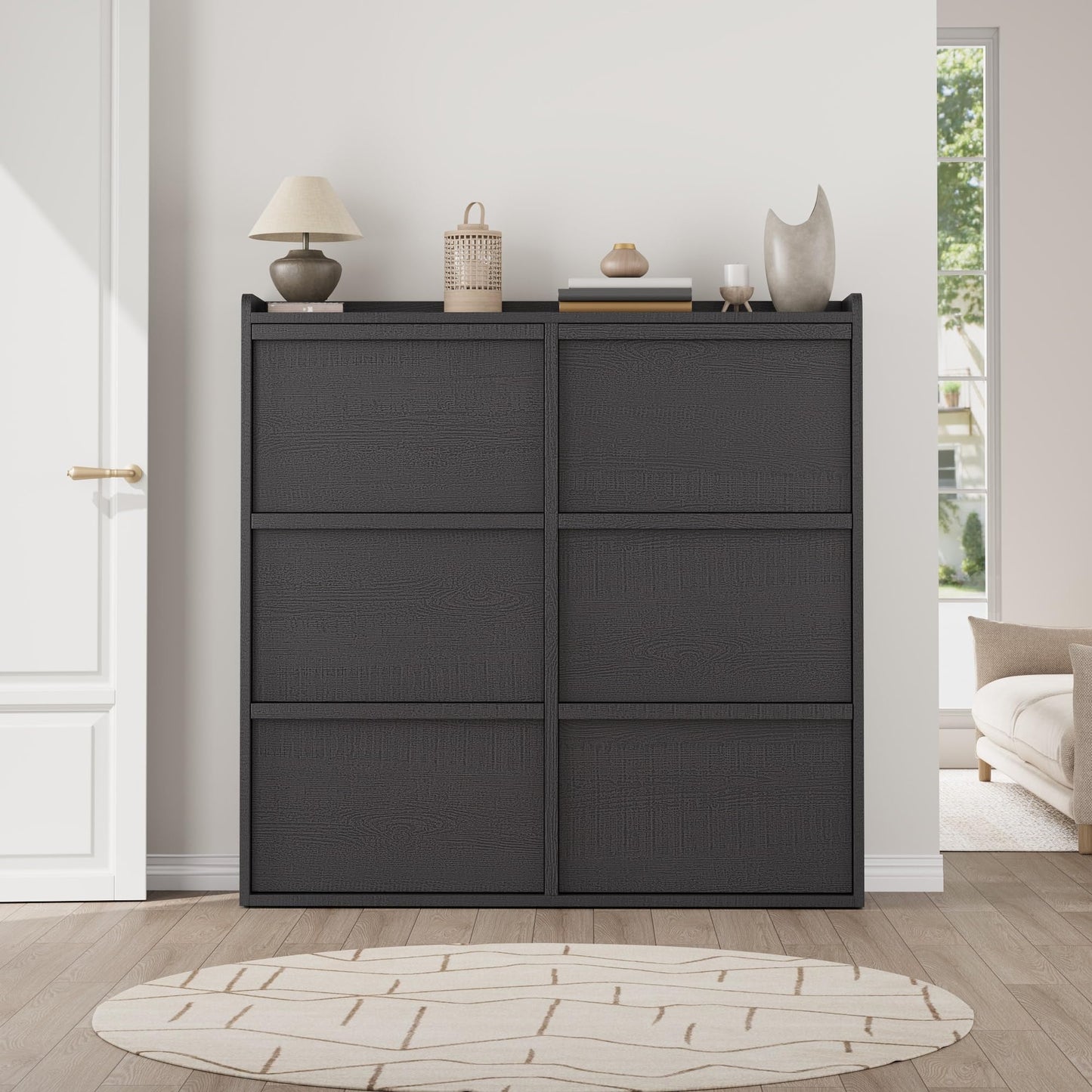 IDEALHOUSE Shoe Cabinet with 6 Flip Drawers,Hidden Wood Shoe Storage with Adjustable Shelf,Freestanding Shoe Organizer Rack for Entryway,Hallway,Living Room(Black)