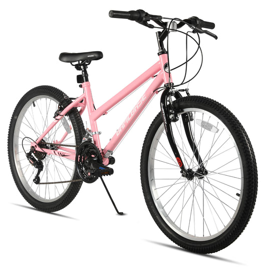 HILAND Bamcbase Womens Mountain Bike, 24 Inch 18 Speeds Hybrid Commuter Bicycle for Adults, Sport Hardtail Trail MTB Pink