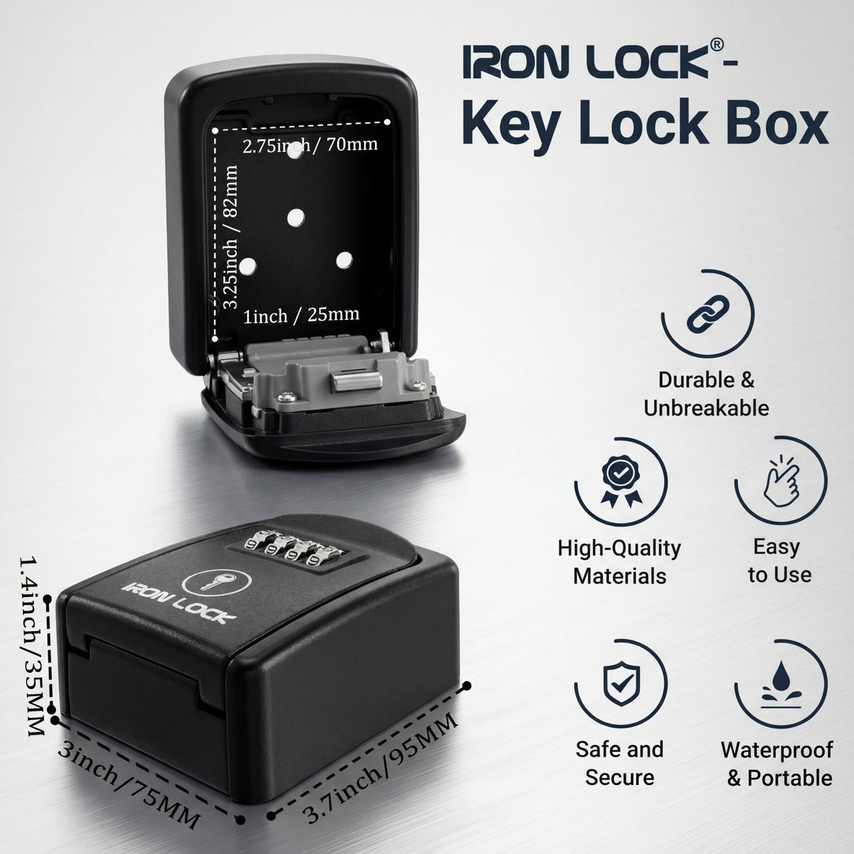 Iron Lock® Key Lock Box Wall Mount – Waterproof Heavy Duty Metal Lock Box for Keys with 4-Digit Combination & Resettable Code – Outdoor/Indoor Key Safe for Home, Office & Airbnb (Black, Small)
