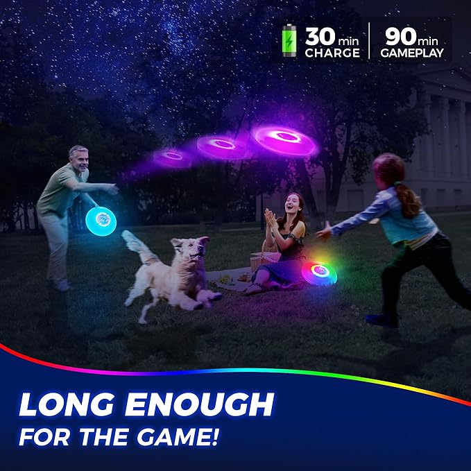 Glow in The Dark LED Flying Disc - 7 Dynamic Modes, 7 Colors, IP65 Waterproof, Perfect Birthday & Camping Gift for Men/Boys/Teens/Kids - Outdoor Games & Cool Toys, 175g