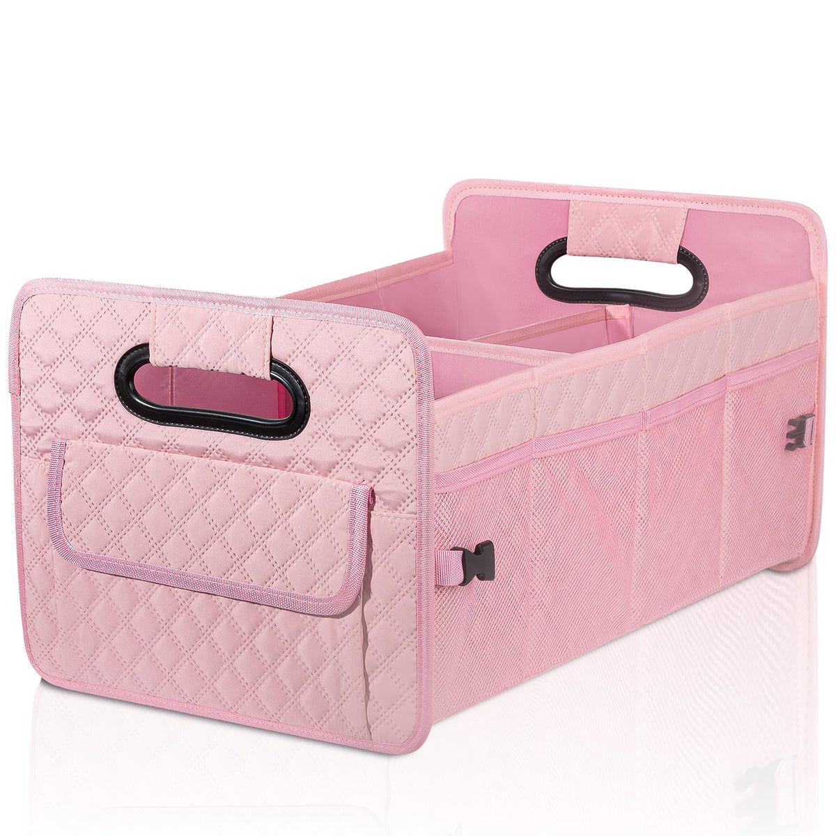 JiatuA Car Trunk Organizer for SUV, Car Storage Organizer Collapsible Multi Compartment Container Box, Adjustable Car Accessories for Women/Men, Pink