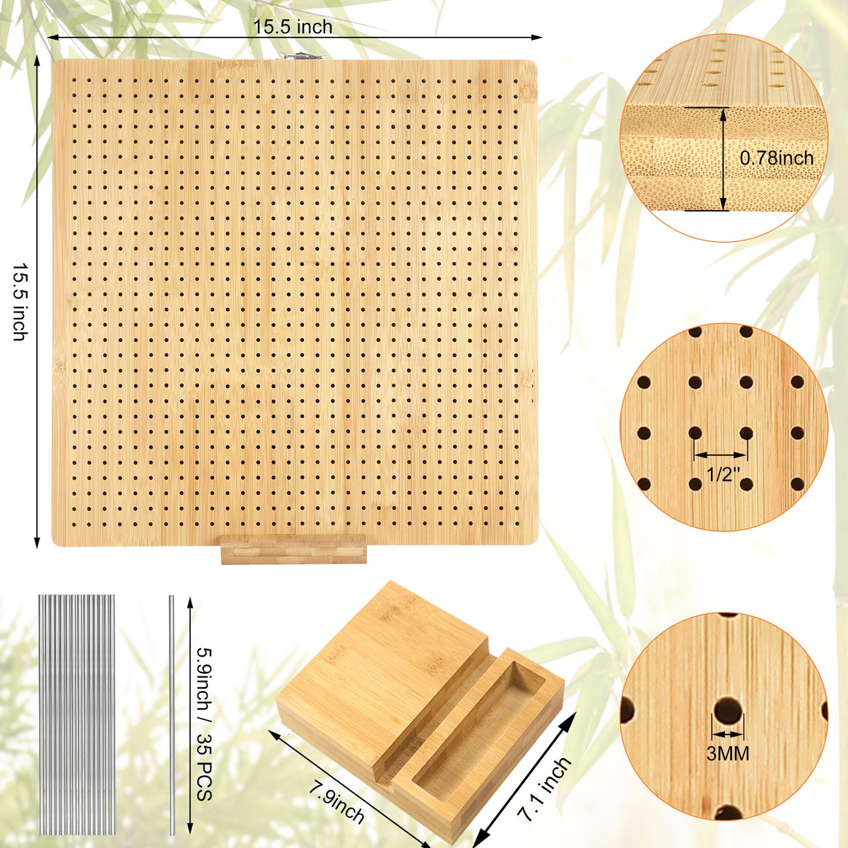 Aulin 15.5"" x 15.5"" Foldable Crochet Blocking Board with Pegs | 35 Stainless Steel Rod Pins - Upgrade Large Blocking Boards for Crochet Projects, Gifts for Crocheters, Mothers, Grandmothers