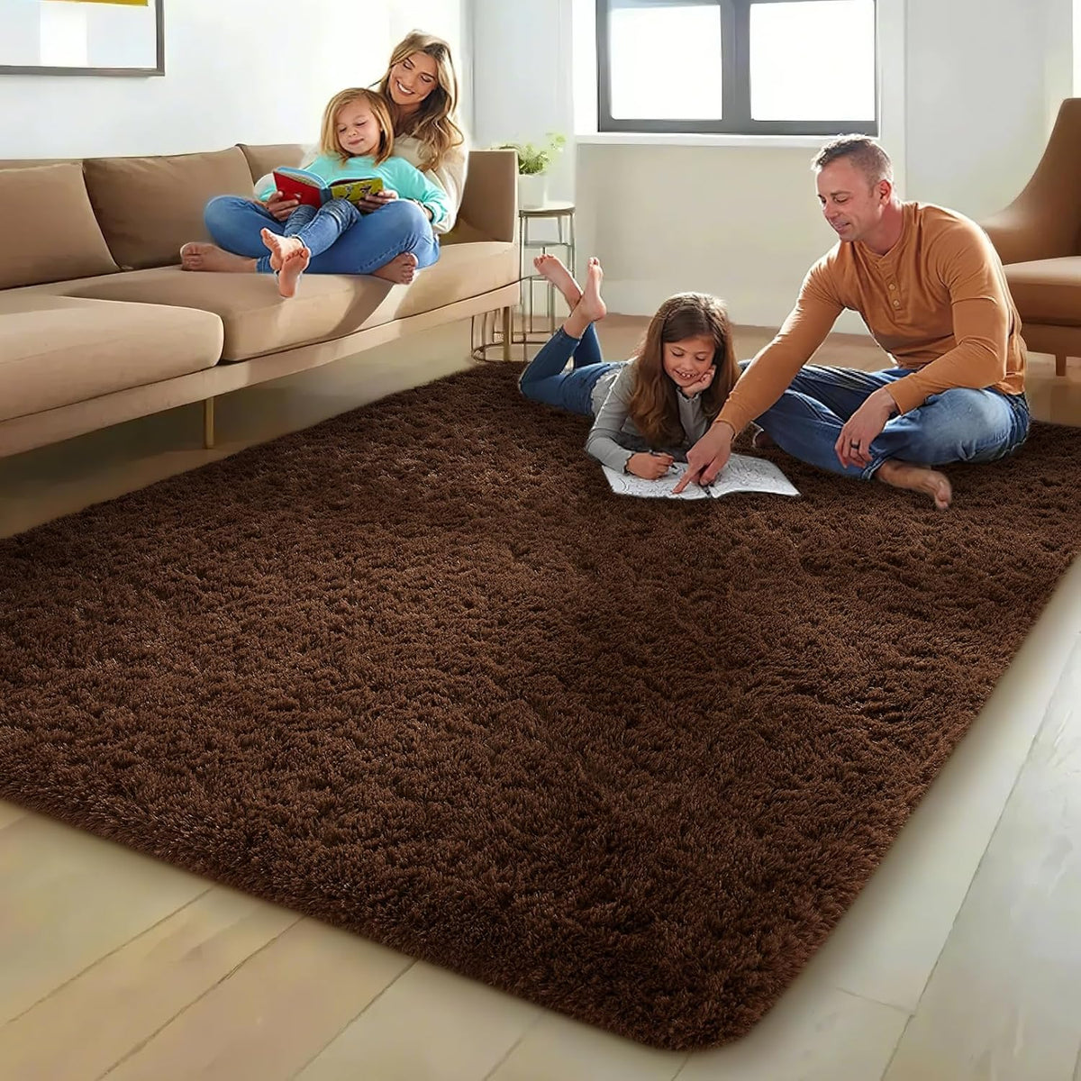 Ophanie Brown Area Rug - Soft Plush Shaggy Carpet for Living Room & Bedroom | 5x8 Size for Kids & Teens