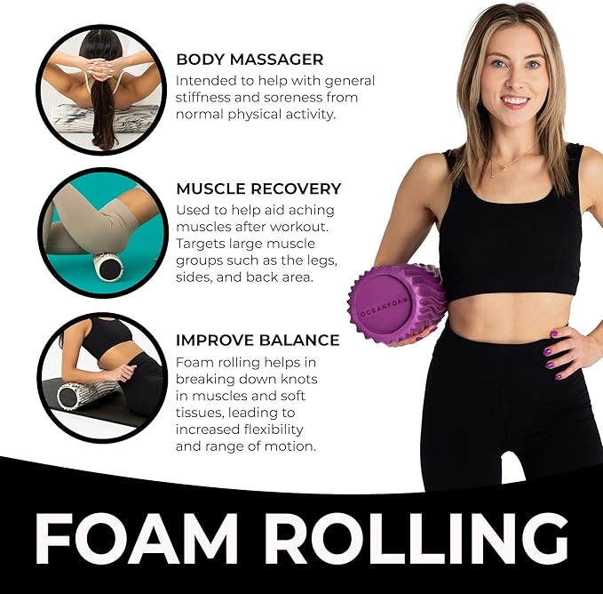 Oceanfoam Tidal Roller - Magenta - Muscle Massage Foam Roller for Back Pain & Stretching - Firm and Ergonomic Wide Wave Textured - Yoga, Athletics, & Wellness - Full Size, 20" x 5"