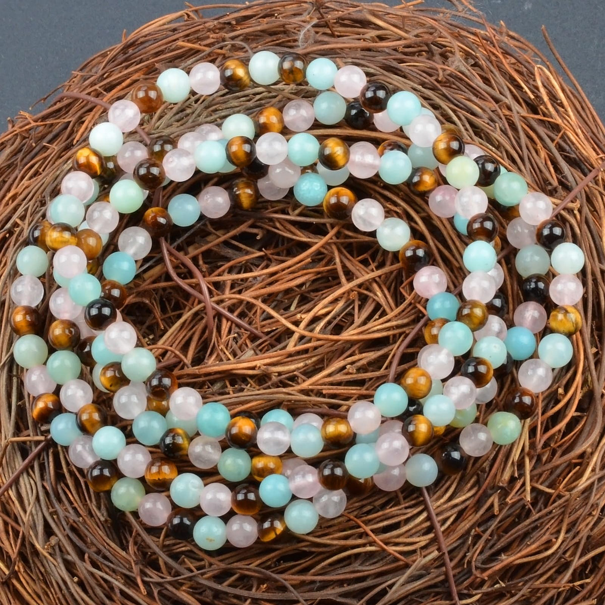 MASSIVE BEADS Yellow Tiger's Eye Rose Quartz Amazonite - Dream Handmade Handmade Yoga Stretch Elastic Bracelet Natural Stone Crystal Healing Power Energy Gifts for Unisex Adult 4mm