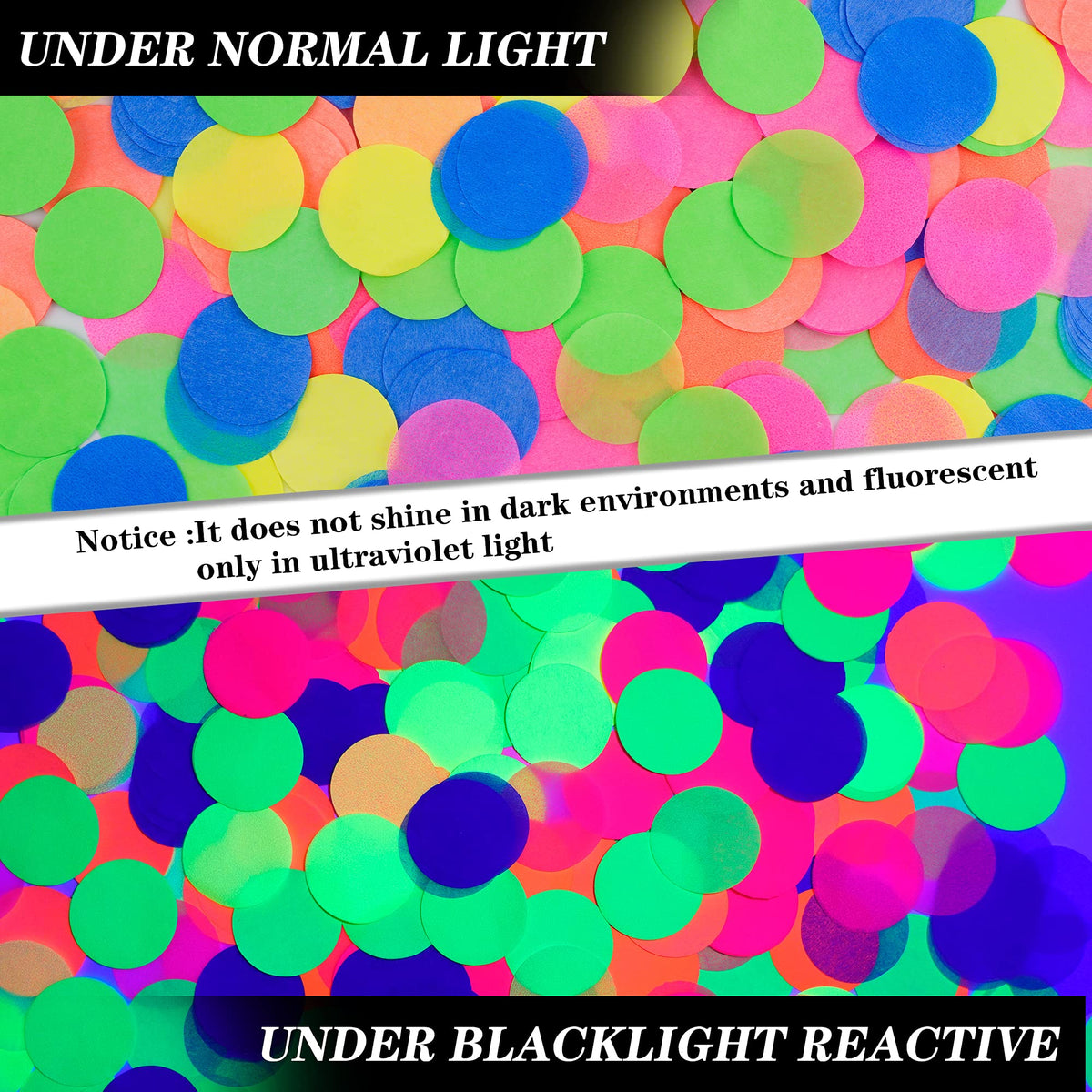 10000 pieces UV Neon Round Confetti 5 Colors Neon Fluorescent Tissue Confetti Dot Blacklight Glow Party Confetti for Blacklight Neon Party, Birthday, Wedding Supplies