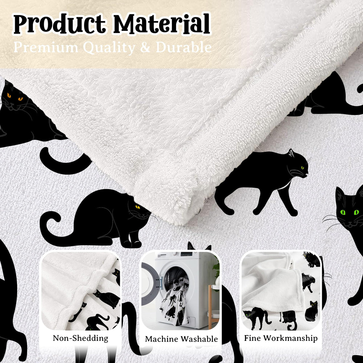 Black Cats Blanket Throw Super Soft and Cozy Blankets for Home Decoration, Couch, Bed, Sofa 50"x40" Small for Kids for All Seasons