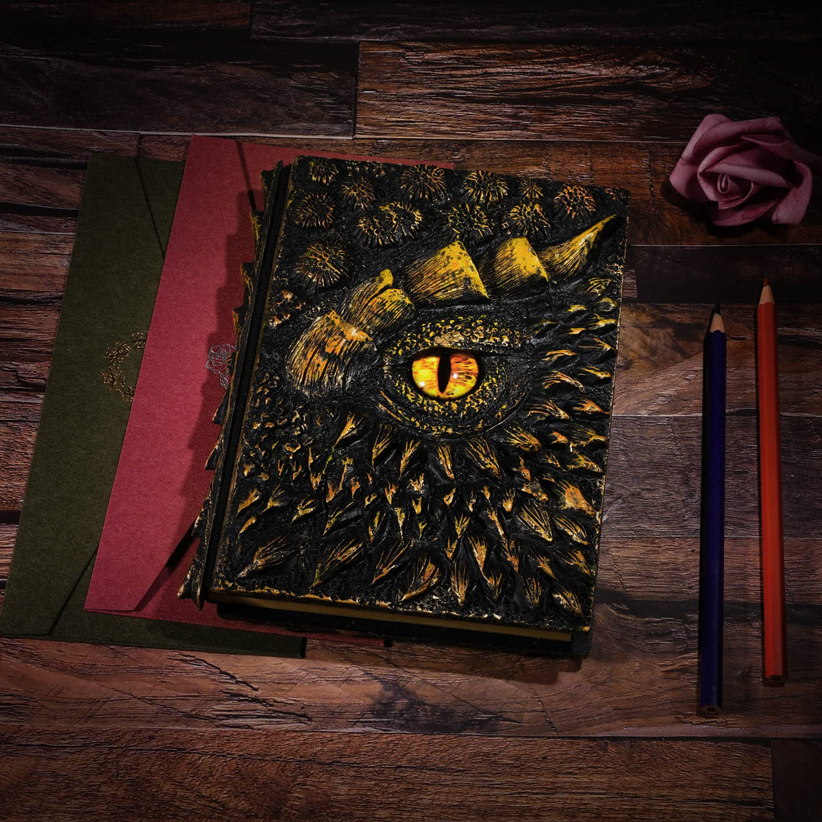 molshine A5 (7.3" x 5.1") 3D Dragon Embossed Journal,Resin Engraving Notebook,Retro Diary,100 Sheets Blank Paper,Hardcover Travel Notepad for Writing,Sketchbook,Collection,Gift,Decoration (Gold)