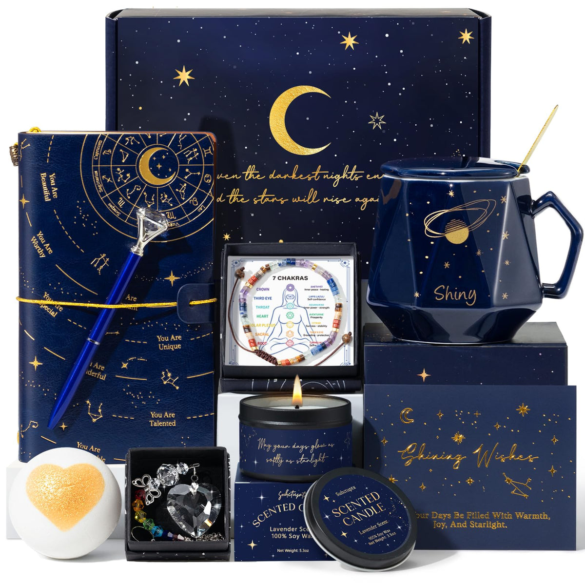 Good Luck Gifts, Encouragement New Beginnings Gift Baskets for Women w/Crystal Healing Bracelets, Galaxy Thinking of You, Farewell, Get Well, Graduation Gifts for Friend Her Friendship Coworker