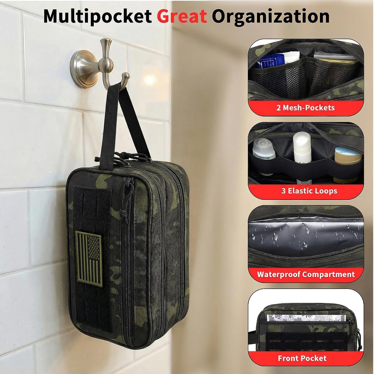 IronSeals Tactical Toiletry Bag Men Hygiene Bag Travel shower Bag EDC Utility Molle Tool Pouch Mens Shaving Kit Bag