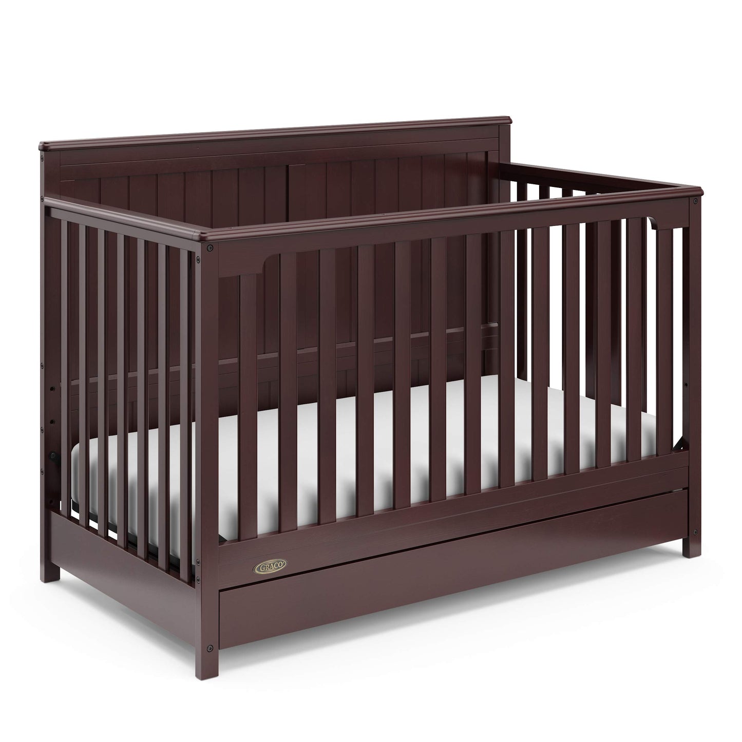 Graco Hadley 5-in-1 Convertible Crib with Drawer – GREENGUARD Gold Certified, Fits Standard Crib Mattress, Converts to Toddler Bed, Daybed and Full Bed, 4 Adjustable Mattress Heights (Espresso)