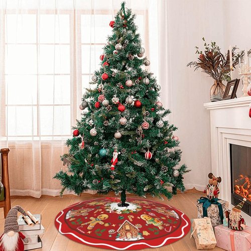 Gingerbread Man Candy Christmas Tree Skirt Xmas Tree Mat Christmas Tree Ornaments Decorations Holiday Party Indoor Outdoor 36"
