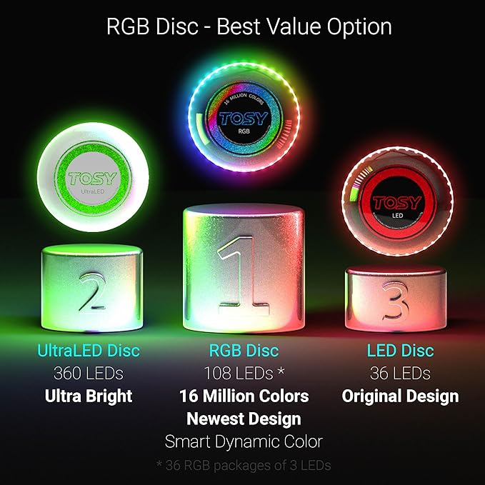 TOSY Bundle of 2 - Flying Disc 108 LEDs - RGB Black + Blue