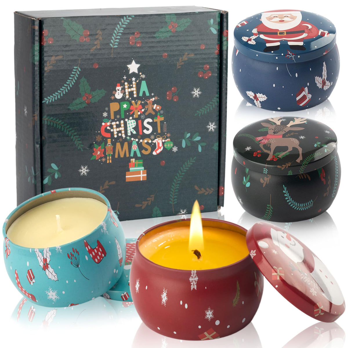 Auralome Christmas Scented Candles Gifts - Xmas Candle Gift Set for Women Men Aromatherapy Soy Wax Natural Small Festival Aroma Candle Gift 4 PCS 4.4 Oz for Mothers Day Birthday Diwali Teachers Girls