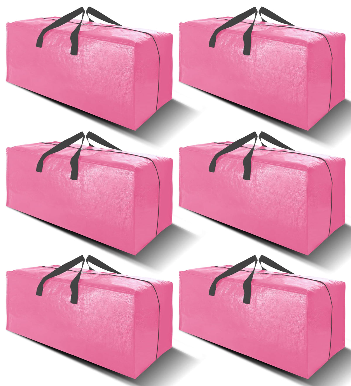6 Pack Heavy Duty Extra Large Moving Bags W/Backpack Straps - Strong Handles & Zippers, Storage Totes For Space Saving, Fold Flat, Alternative to Box and Bin (40 gal, Pink)