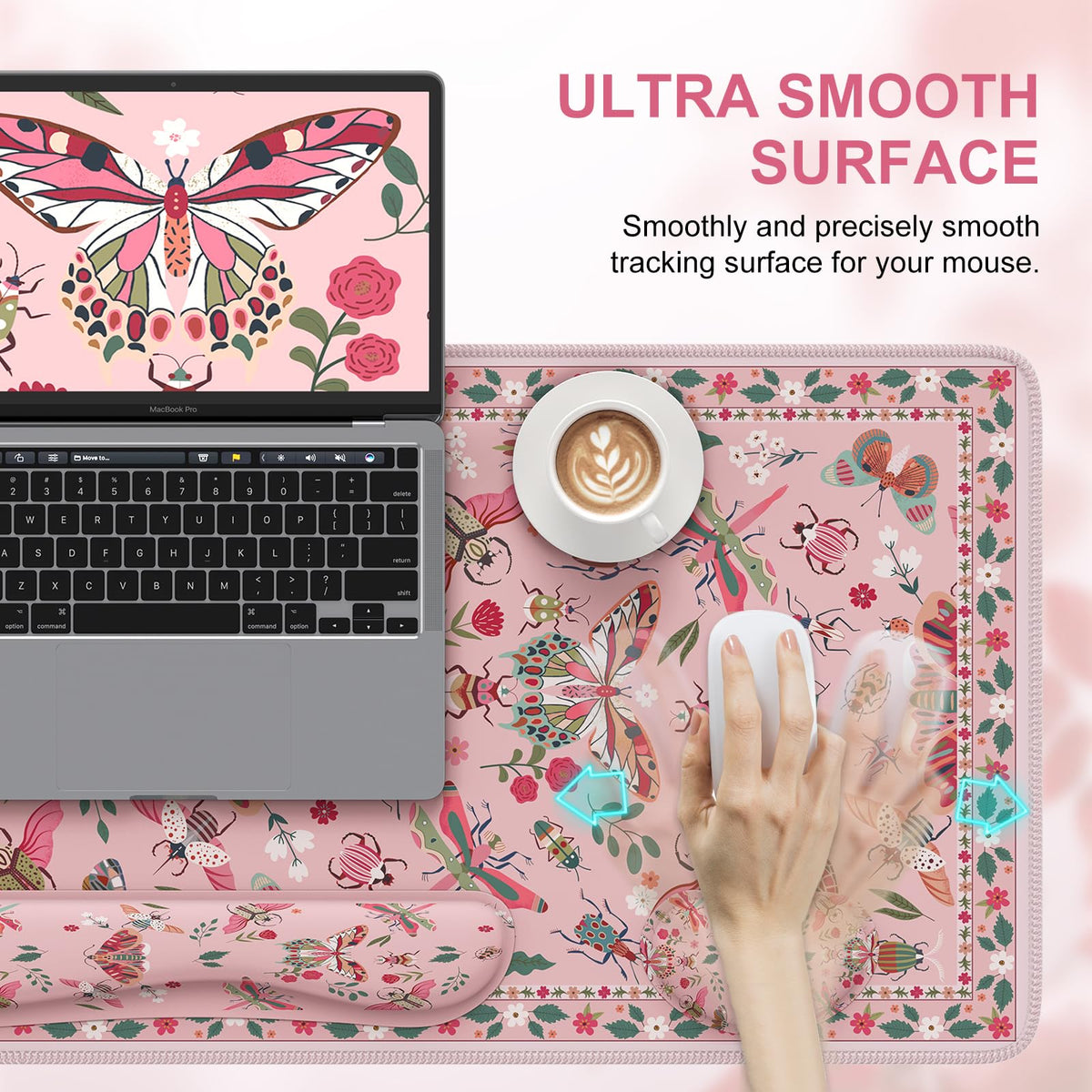 iCasso Large Mouse pad for Desk, Computer Desk Mat, 3Pcs XXL Keyboard and Mouse Pad + Keyboard Wrist Rest, Desk Matt for Desktop, Easy Typing Pain Relief Ultra Thick Mousepad Keyboard Mat(Pink)