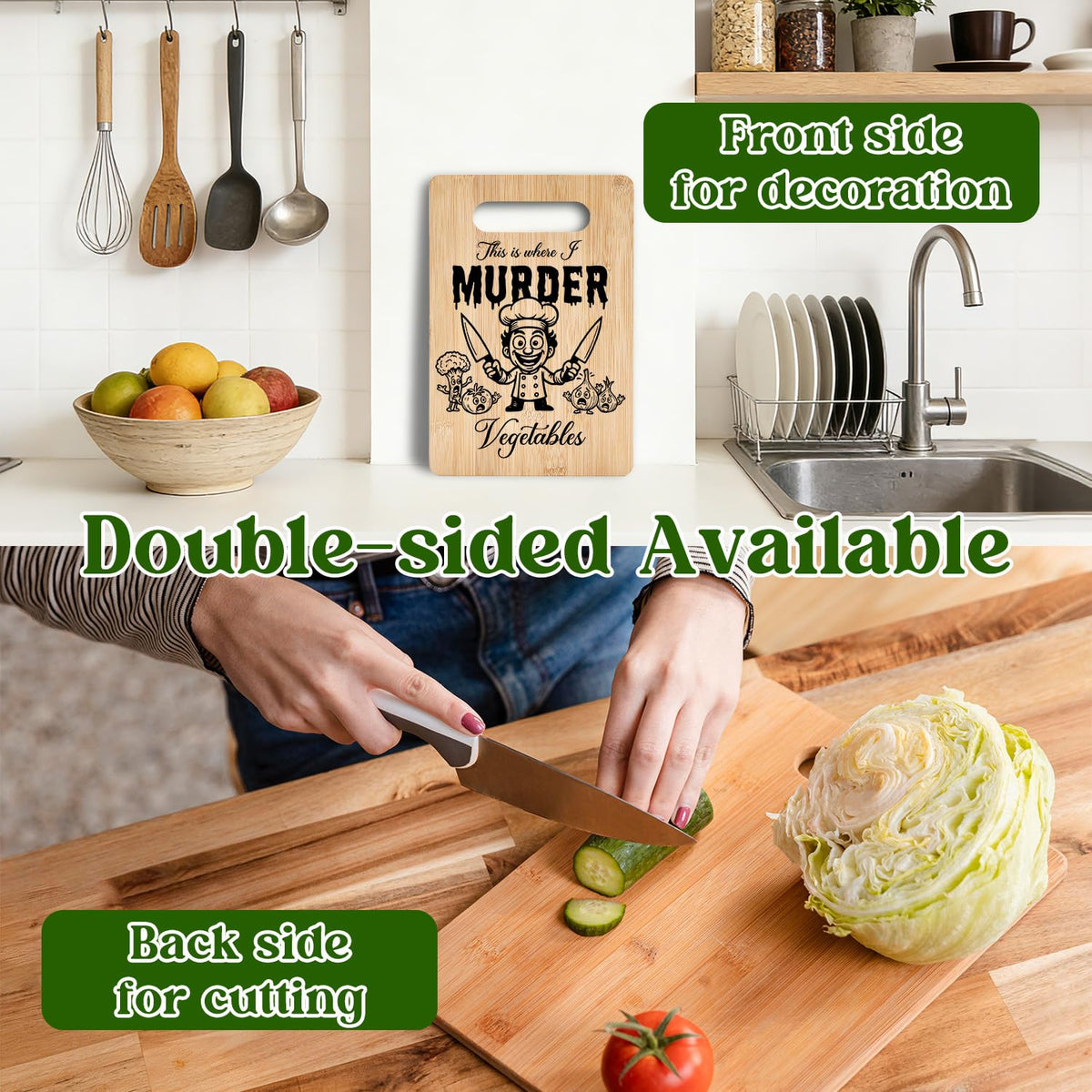 Funny Bamboo Cutting Board, This Is Where I Murder Vegetable Cutting Board, Housewarming Birthday Gifts for Family Friends, Chopping Boards for Kitchen Decor -020