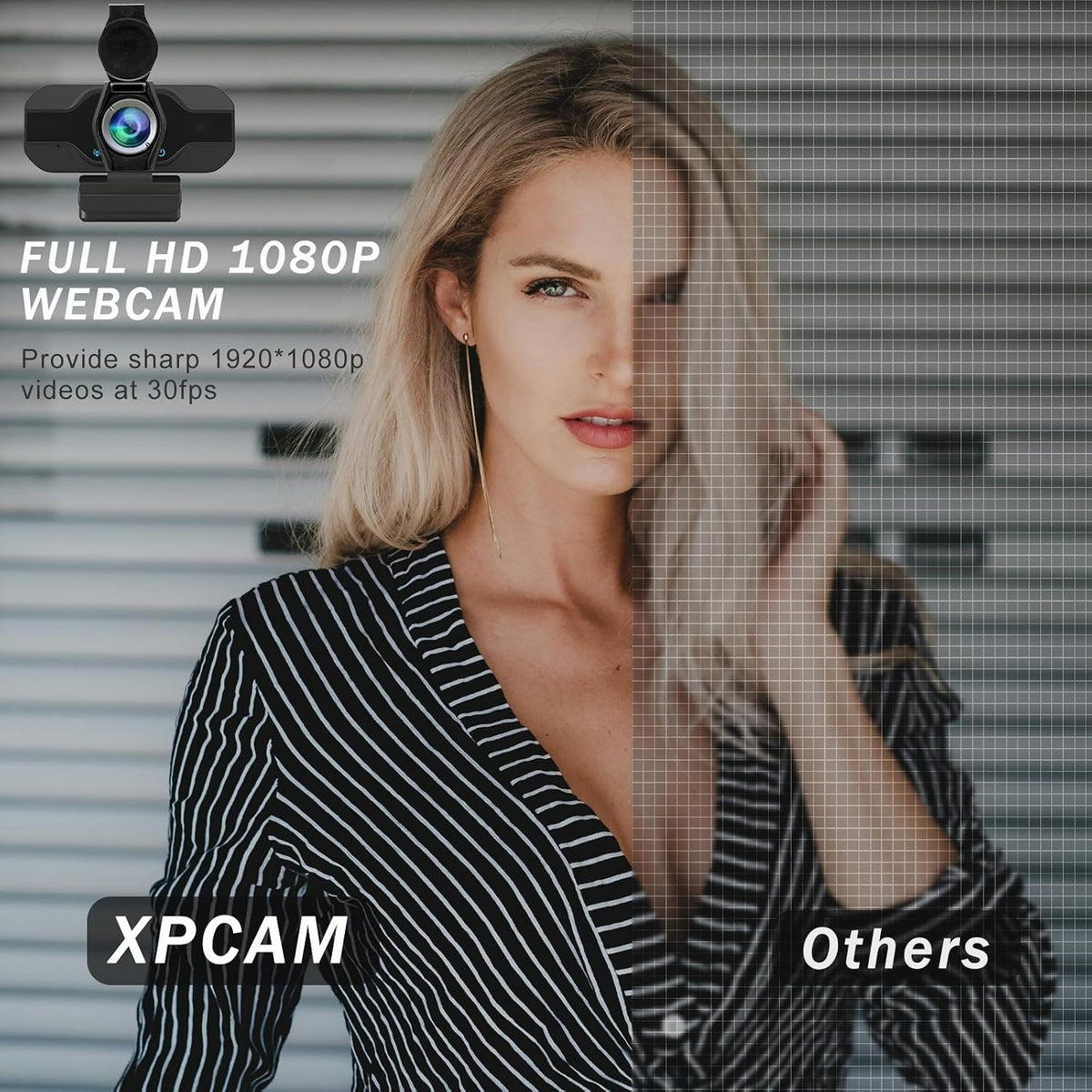 XPCAM 1080p 110 USB C Camera Webcam with Microphone/Tripod/Cover, Auto Light Correction, FOV, Plug & Play Pro Webcam