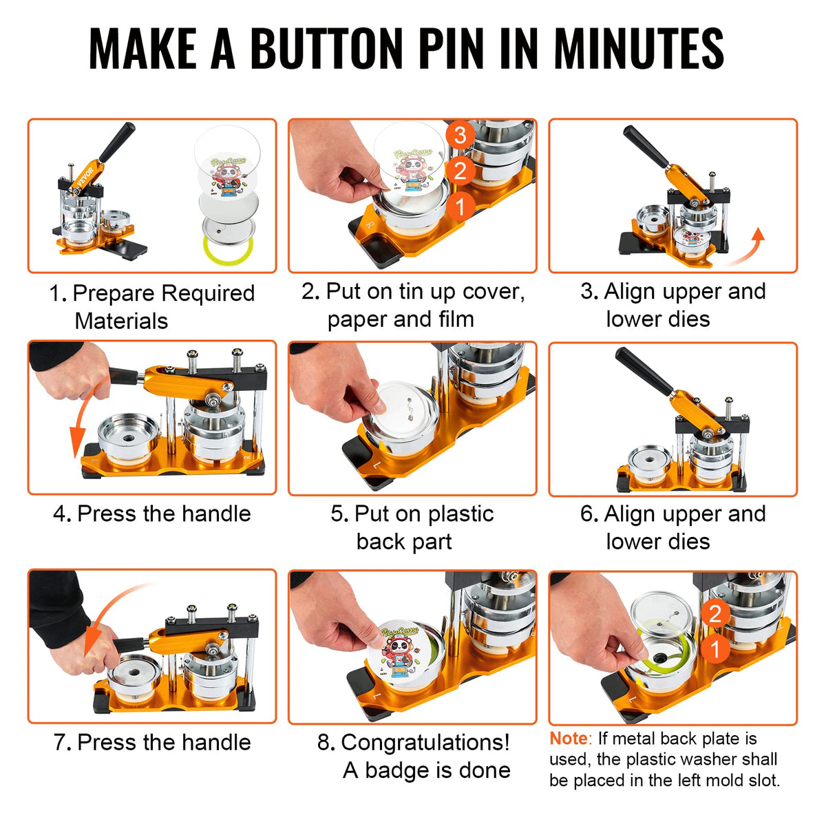 VEVOR Button Maker Machine, 75 mm (3 inch) Badge Punch Press Kit, Children DIY Gifts Pin Maker, Button Making Supplies with 100pcs Button Parts & Circle Cutter & Magic Book