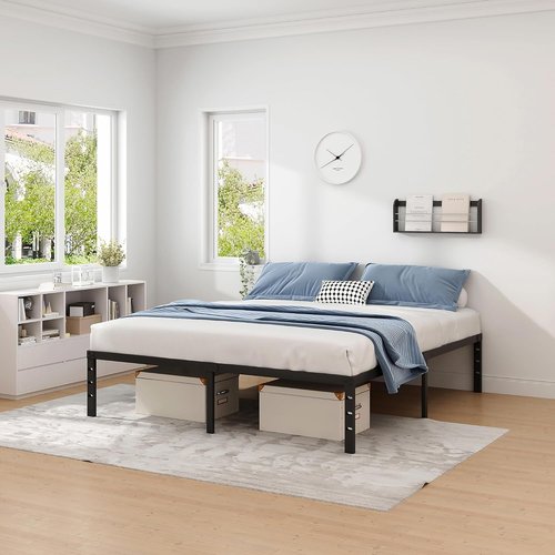 Jetonix Queen Size Metal Bed Frame - Heavy Duty Sturdy Mattress Foundation with Storage Space | Easy Assembly, Black, 18 Inch