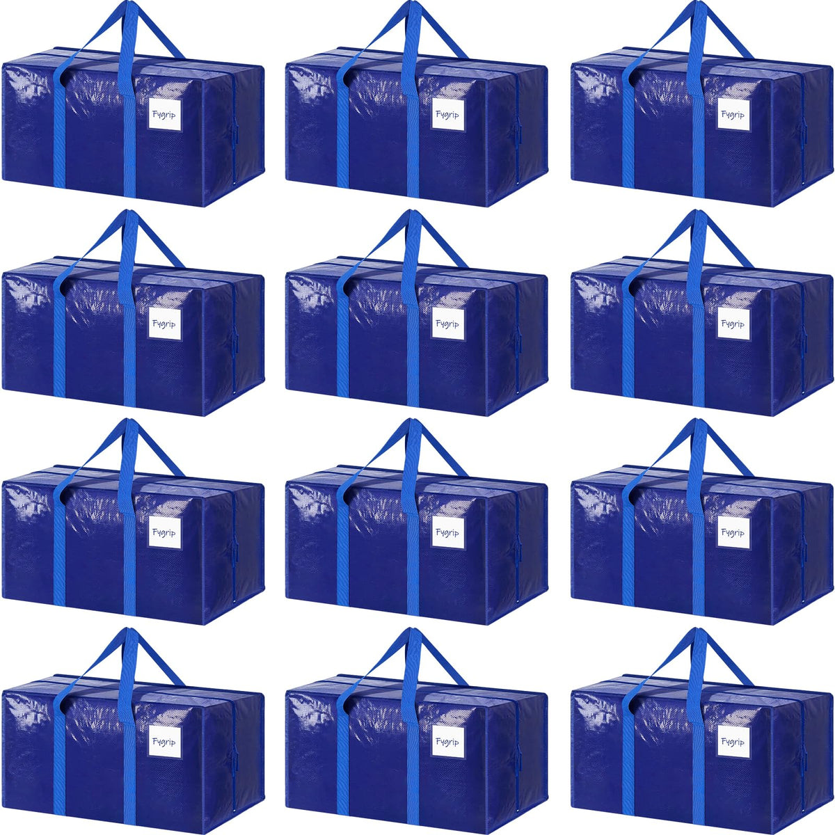 12 Pack Extra Heavy Duty Large Moving Bags with Strong Zipper & Comfortable Handles, Sturdy & Durable Clothes Storage Bags Totes Bins, Packing Moving Boxes for College Supplies, Blue