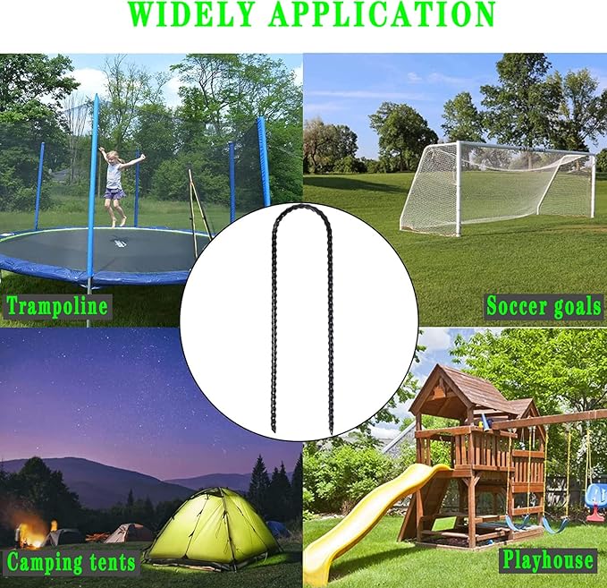 DTANX 12 Pack 12 Inch Rebar Stakes Heavy Duty Trampoline Anchors, Garden Stakes Tent Stakes Steel Ground Anchors, Black