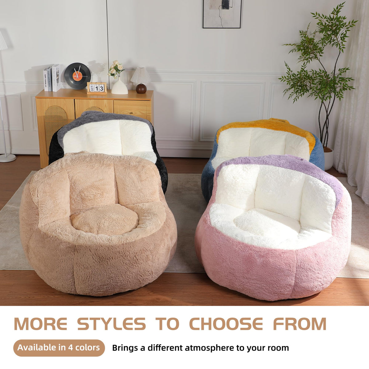Amacv Oversized Bean Bag Chairs,Multicolor Faux Fur Couch Filled with Shredded Sponge,Large Lounger Sofa for Living Room,No Assembly Required,Brown+Camel