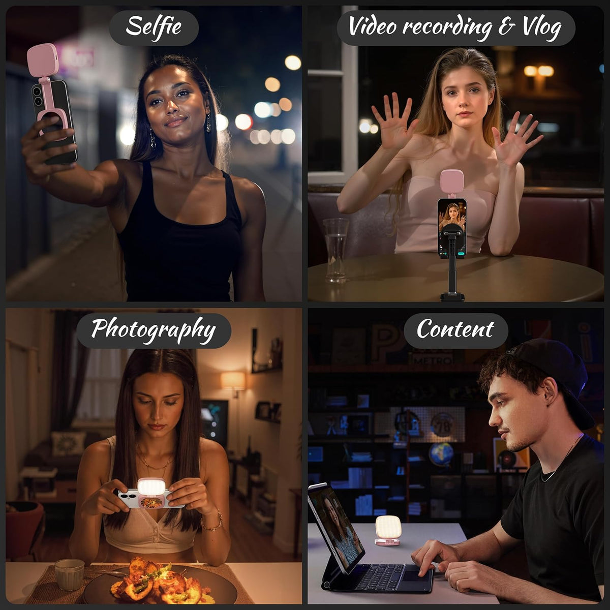 cocobeen 5 Magnetic Selfie Light for Phone: Led Mode with Mirror Compatible for iPhone & Android - Rechargeable