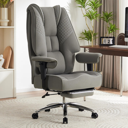 EXCEBET Big and Tall Office Chair 400lbs Wide Seat, Leather High Back Executive Office Chair with Foot Rest, Ergonomic Chairs Lumbar Support for Lower Back Pain Relief (Mesh Light Grey)