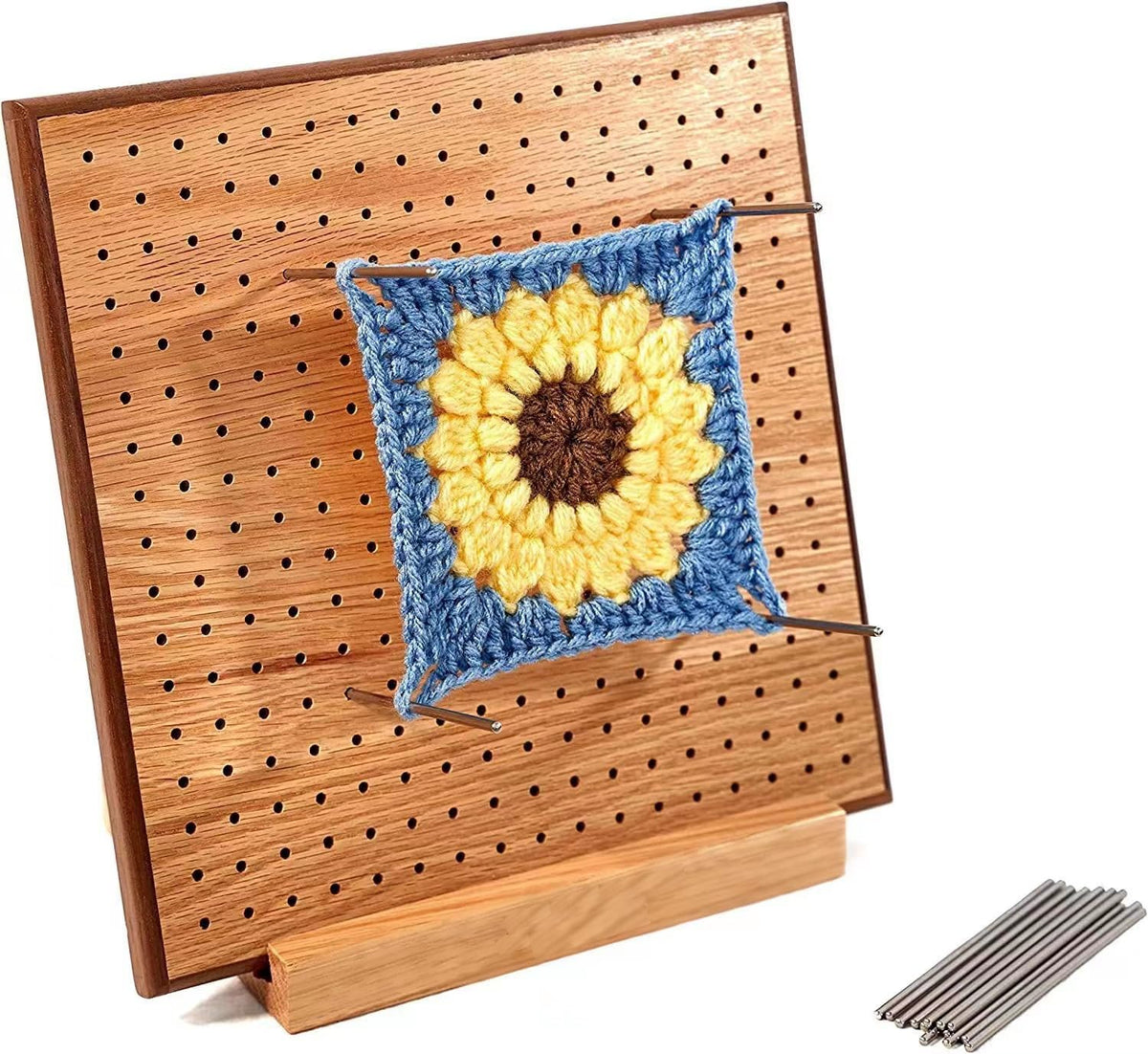 HONEYSEW 11.4" Crochet Blocking Board with 20 Pins/Pegs Handcrafted Mat for Crocheting Knitting Bamboo Granny Square Blocking Boards for Crochet Projects Wooden Crocheting Accessories