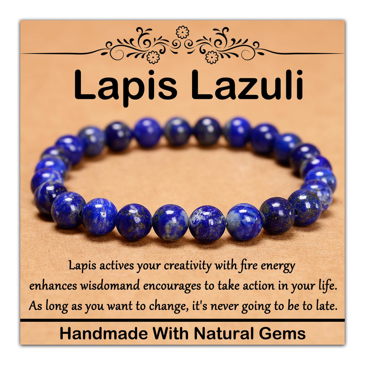 CHCCOYE 8mm Natural Healing Gemstone Bracelet Handmade Yoga Stretch Elastic Bracelet Stress Relief Crystal Jewelry for Men and Women (8mm Lapis Lazuli)
