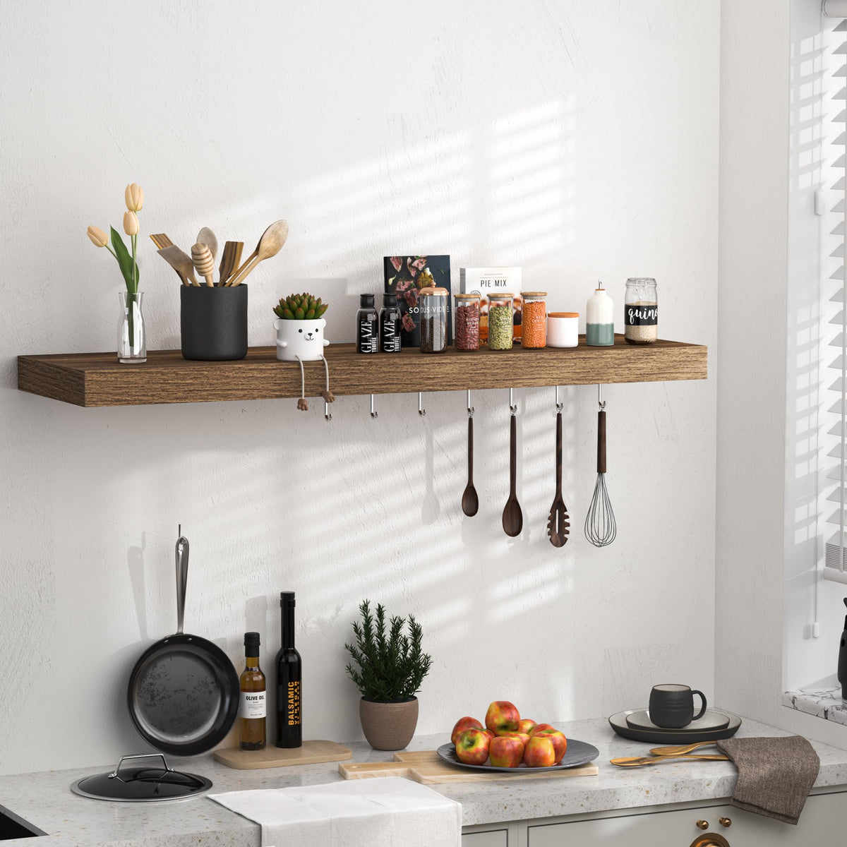 Fun Memories Floating Shelves - 10.3 Inch Deep Wall Shelf for Decor & Storage - Wall Mounted Display Shelving with Invisible Heavy-Duty Metal Bracket - 36"x 10.3"x 1.8" 1 Pack, Walnut