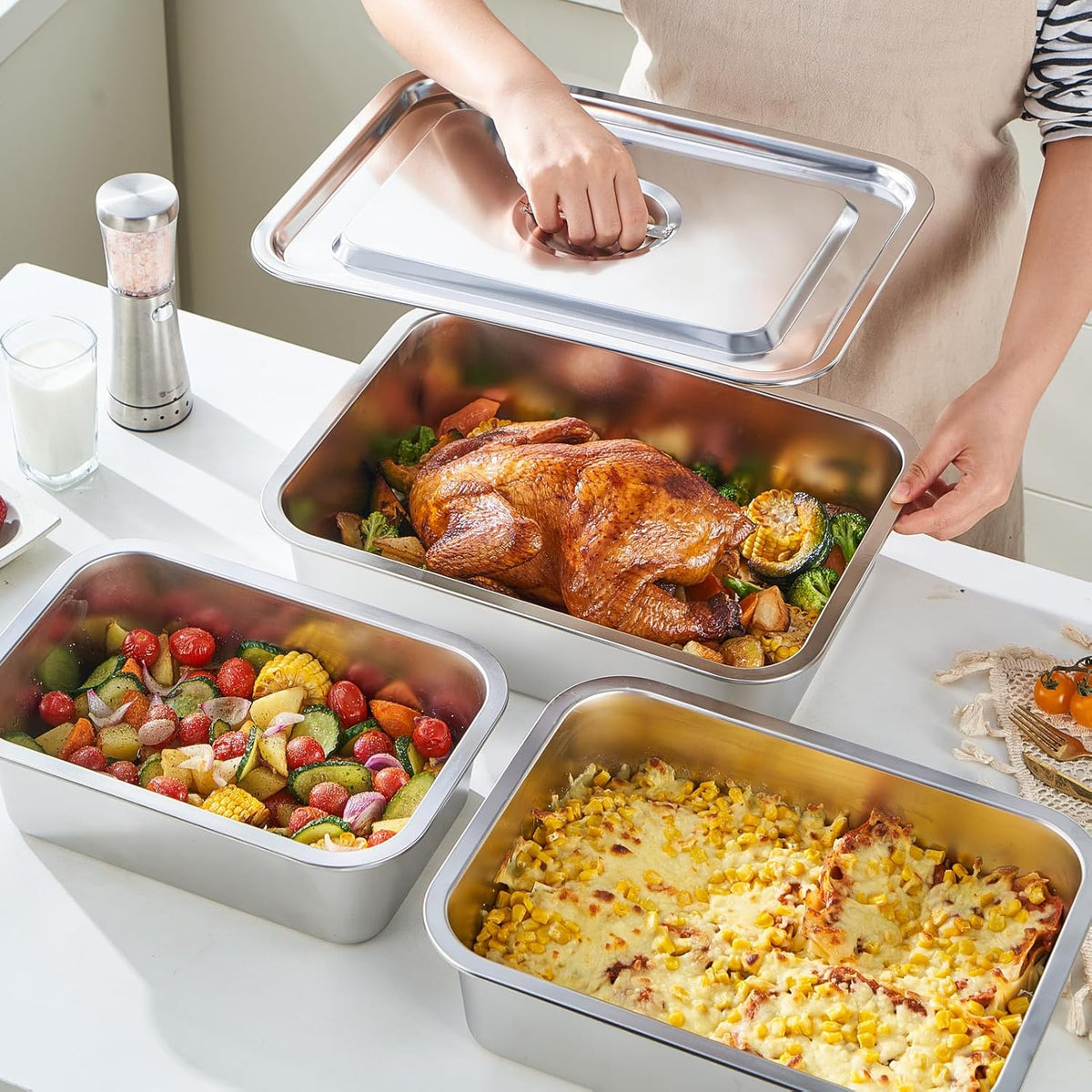 Skiennix 4-Inch Extra Deep Lasagna Pan - 11.6x15.6 Inch Nonstick Stainless Steel with Lid | 9.2QT Capacity